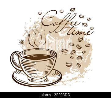 Zeit für Kaffee, handgezeichnete Illustrationen Stock Vektor