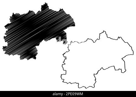 Chesterfield nicht-Metropolregion (Vereinigtes Königreich Großbritannien und Nordirland, zeremonielle Grafschaft Derbyshire, England) Kartenvektor, Scrib Stock Vektor