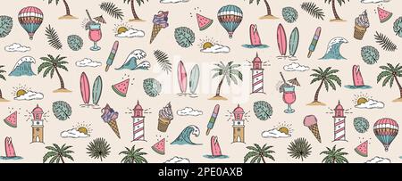 Symbolset für den Sommer, handgezeichnete Illustration. Stock Vektor