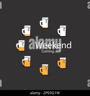 Das Wochenende kommt, Banner mit Bierbechern Stock Vektor