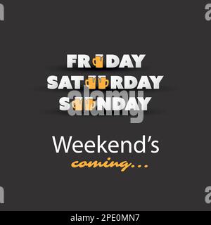 Das Wochenende kommt, Banner mit Bierbecher Stock Vektor