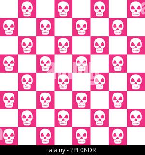 Vektor nahtloses Muster von Schädel und Schachbrett isoliert auf rosa Hintergrund Stock Vektor