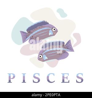 Zodiakzeichen für Fische, Illustration und Text Stock Vektor