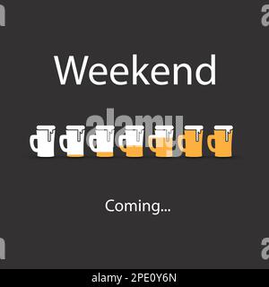 Das Wochenende kommt, Banner mit Bierbechern Stock Vektor