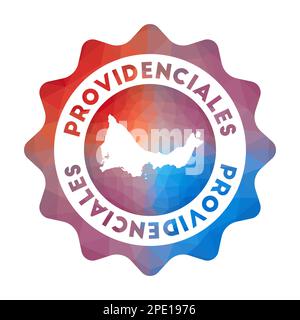 Providenciales Low Poly Logo. Farbenfrohes Logo der Insel für Steigungen im geometrischen Stil. Mehrfarbige polygonale Providenciales mit abgerundetem Zeichen Stock Vektor