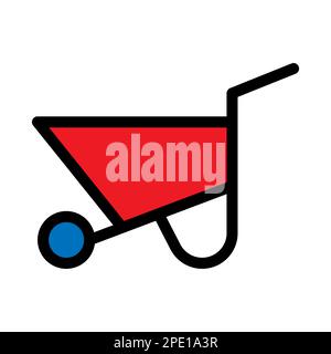 Symbol für Schubkarre isoliert auf weißem Hintergrund. Schwarzer, flacher Klassiker mit modernem Umriss. Lineares Symbol und bearbeitbare Kontur. Einfach und Pixel Stock Vektor