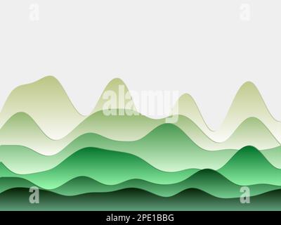 Abstrakter Berghintergrund. Gekrümmte Schichten in gelben grünen Farben. Hügel im Paperut-Stil. Trendige Vektordarstellung. Stock Vektor