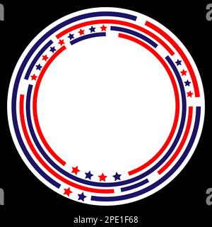 Dekorativer runder Rahmen mit amerikanischen Flaggensymbolen für Banner, Rand, Logo, Emblem und Designelement. Stock Vektor