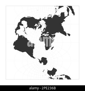 Weltkarte. Transversale sphärische Mercatorprojektion. Globus mit Breiten- und Längengraden. Weltkarte über Meridiane und Parallelen im Hintergrund. Ve Stock Vektor