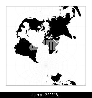 Schwarze Weltkarte auf weißem Hintergrund. Transversale sphärische Mercatorprojektion. Planen Sie eine geografische Weltkarte mit Graticlue Lines. Vektordarstellung. Stock Vektor