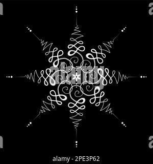 Ein unscheinbares Mandala-Symbol, eine Blume des Lebens. Hindu- oder buddhistisches Zeichen, das den Weg zur Erleuchtung darstellt. Yantras Tattoo-Symbol. Einfache schwarz-weiße Tinte Stock Vektor