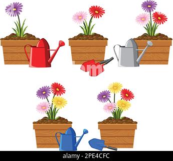 Illustration bunter Blumen in Töpfen Stock Vektor