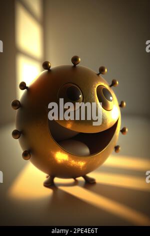 3D Abbildung: Gelbes Emoticon-Lächeln auf gelbem Hintergrund. Komisch Stockfoto