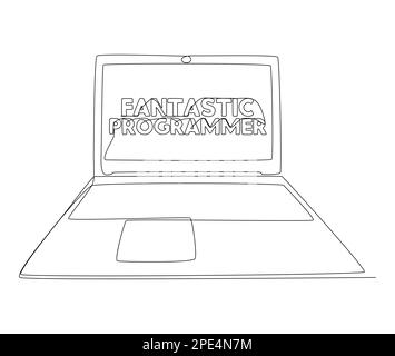 Eine fortlaufende Reihe von Laptops mit fantastischem Wort für Programmierer. Vektorkonzept zur Darstellung dünner Linien. Kontur Zeichnen kreativer Ideen. Stock Vektor