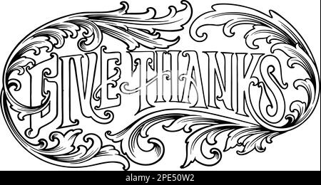 Dank Vintage-Schriftzug Text Blumenverzierung Silhouette Vektorabbildungen für Ihr Arbeitslogo, Merchandise-T-Shirt, Aufkleber und Etikettendesigns Stock Vektor