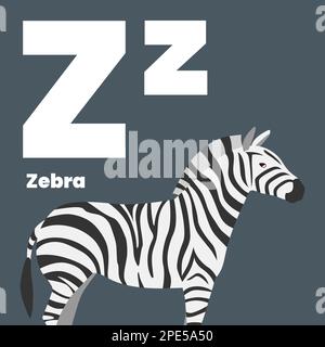 Niedliche Kinder ABC-Wörter auf Karteikarten mit dem Buchstaben Z für Kinder, die englischen Vokabular lernen. Zebra. Vektordarstellung Stock Vektor
