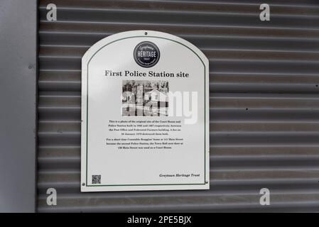 Erste Polizeistation in der Main Street, Greytown, Neuseeland. Historisches Gebäude auf dem Greytown Heritage Walk. Greytown Heritage Trust Stockfoto