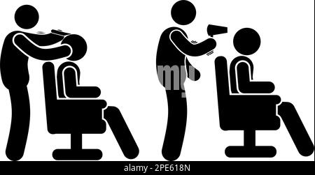 Symbol für Mann im Friseurstuhl. Einfache Darstellung eines Menschen im Friseurstuhl Vektorsymbol für das Web Stock Vektor