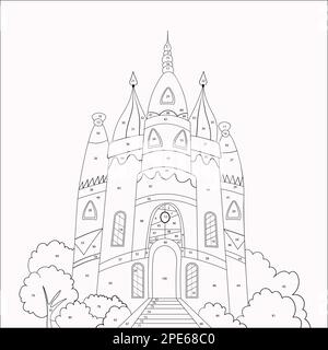 Malseite für Kinder mit Schloss, Palast. Farbe nach Zahlen. Malbuch. Vektordarstellung. Mathematikpädagogisches Kinderspiel Stock Vektor