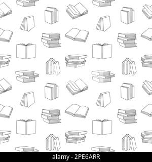 Muster für geschlossene und offene Bücher. Hintergrund der Buchzeilen. Buchhandlung, Liniensymbole der Bibliothek. Literatur, Wörterbücher, Planermuster. Stock Vektor