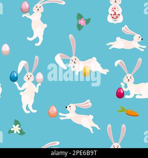 Happy Easter Nahtloses Muster mit schönen Kaninchen Häschen und Eiern Stock Vektor