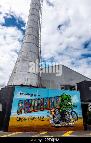 Die Panhead-Brauerei in Brewtown in Upper Hutt, Neuseeland, ist eine Besucherattraktion mit zahlreichen Craft-Bier-Brauereien und einer Destillerie. Stockfoto