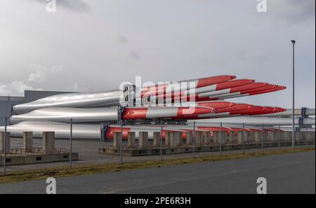 Rotorblätter für Offshore-Windturbinen, Siemens Gamesa Renewable Energy, Werk Cuxhaven, Altenbruch, Cuxhaven, Deutschland Stockfoto