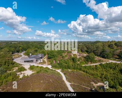 Luftaufnahme des Buitencentrum im Naturschutzgebiet Schoorlser Duenen, Schoorl, Nordholland, Niederlande Stockfoto