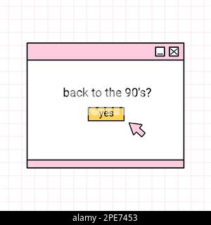 Dialogfenster eines Computerbrowsers im Stil des 90s. Retro-Benutzeroberfläche mit Meldungsfeld. Handgezeichnete Vektorgrafik. Zurück in die 90s. Stock Vektor