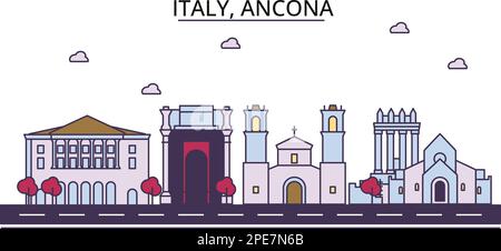 Italien, Ancona Tourismus Wahrzeichen, Vektorstadt Reise Illustration Stock Vektor