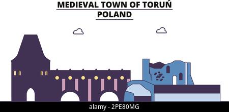 Polen, Touristenattraktionen in Torun, Vektorstadt-Reiseführer Stock Vektor