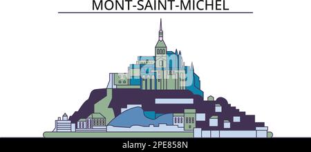 Frankreich, Mont Saint Michel und seine Bay Tourism Wahrzeichen, Vector City Travel Illustration Stock Vektor