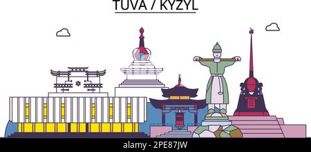 Russland, Kyzyl Tourismus Wahrzeichen, Vektorstadt Reise Illustration Stock Vektor