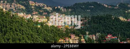 Dicht besiedelte Berghänge von Shimla in Himachal Pradesh, Indien Stockfoto