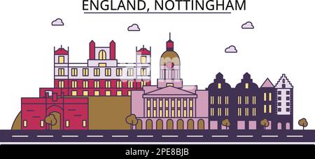 Großbritannien, Nottingham Tourismus Wahrzeichen, Vector City Travel Illustration Stock Vektor