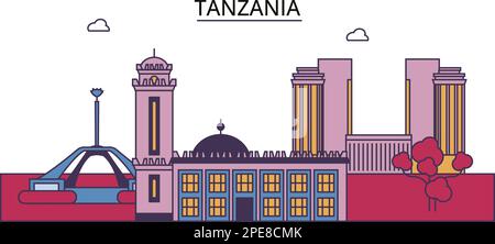 Tansania Touristenattraktionen, Vektorreisen Illustration Stock Vektor