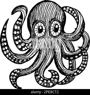 Octopus Character – handgezeichnete Skizze im Retro-Stil im Vintage-Stil Stock Vektor