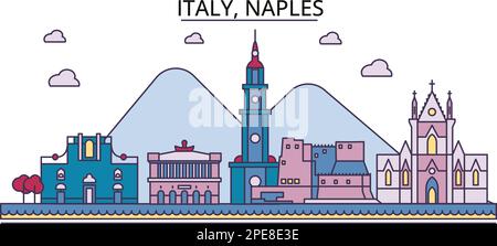 Italien, Neapel Touristenattraktionen, Vektorreisen Illustration Stock Vektor