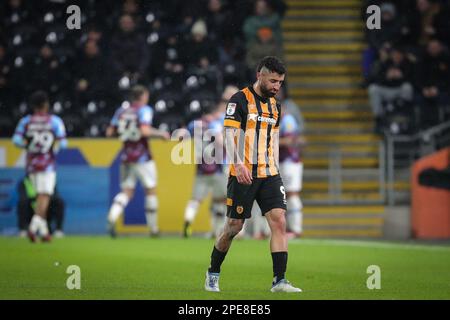 Hull, UK. 15. März 2023. A dejected Allahyar Sayyadmanesh #9 of Hull City während des Sky Bet Championship-Spiels Hull City vs Burnley im MKM Stadium, Hull, Großbritannien, 15. März 2023 (Foto: James Heaton/News Images) Credit: News Images LTD/Alamy Live News Stockfoto