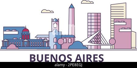 Argentinien, Sehenswürdigkeiten von Buenos Aires City Tourismus, Vector City Travel Illustration Stock Vektor