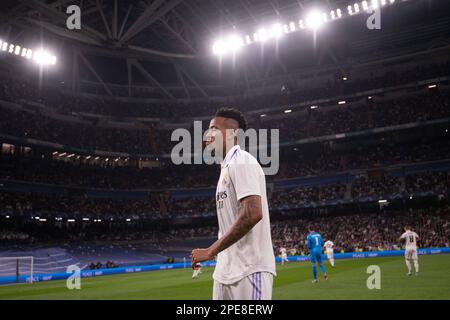 Madrid, Spanien. 15. März 2023. Runde der UEFA Champions League mit 16 Spielen auf der zweiten Etappe im Santiago Bernabeu Stadion: Real Madrid gegen Liverpool, Madrid. Mittwoch, 15. März 2023. Militao 900/Cordon Press Kredit: CORDON PRESS/Alamy Live News Stockfoto