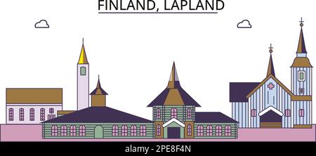 Finnland, Touristenattraktionen in Lappland, Vektorreisen in der Stadt Illustration Stock Vektor