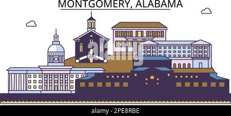 Vereinigte Staaten, Montgomery Tourismus Wahrzeichen, Vector City Travel Illustration Stock Vektor