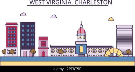 USA, Charleston West Virginia Touristenattraktionen, Vektorstadt-Reiseführer Stock Vektor