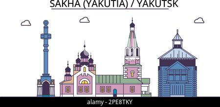 Russland, Yakutsk Tourismus Wahrzeichen, Vector City Travel Illustration Stock Vektor