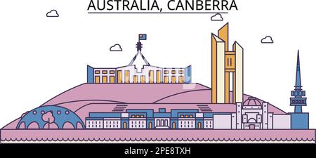 Australien, Canberra Touristenattraktionen, Vector City Travel Illustration Stock Vektor