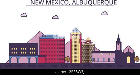 USA, Albuquerque City Tourismus Wahrzeichen, Vector City Reise Illustration Stock Vektor