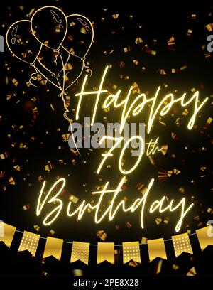 HAPPY 70. BIRTHDAY Schwarze goldene Karte Einladung zur Feier. Premium, Luxus, Design, einzigartig. Stockfoto