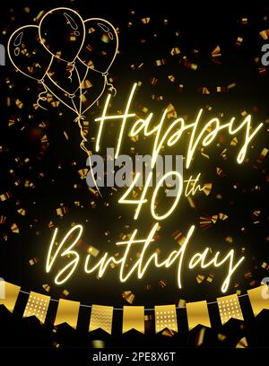 HAPPY 40. BIRTHDAY Schwarze goldene Karte Einladung zur Feier. Premium, Luxus, Design, einzigartig. Stockfoto