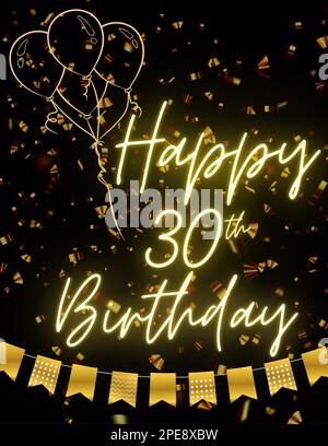 HAPPY 30. BIRTHDAY Schwarze goldene Karte Einladung zur Feier. Premium, Luxus, Design, einzigartig. Stockfoto